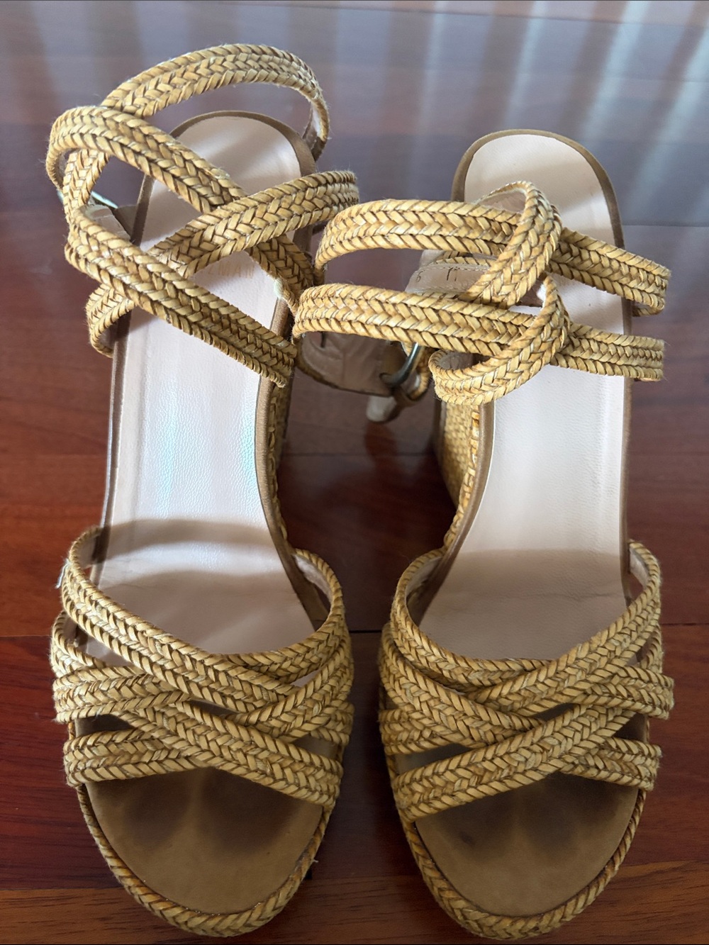 Stuart Weitzman Braided Rope Wedge Sandals - Yellow